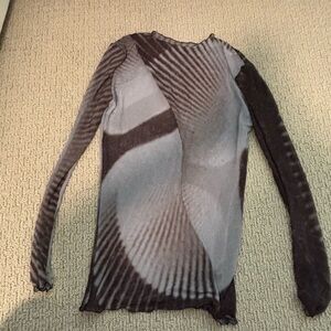 Sheer Long Sleeve Top with Abstract Pattern